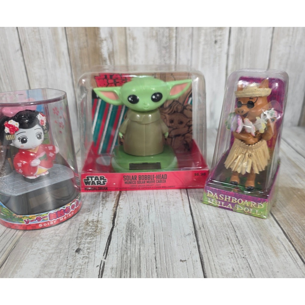 Star Wars Grogu Solar Bobblehead Hula Pig and Maiko Dashboard Figures Lot of 3